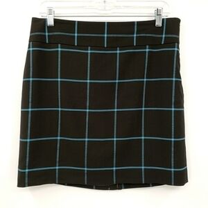 Loft Outlet Black Blue Windowpane Patterned Mini Skirt